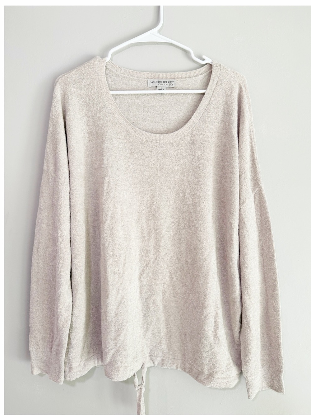 Barefoot dreams cozychic ultralite slouchy tie sweater cream size large